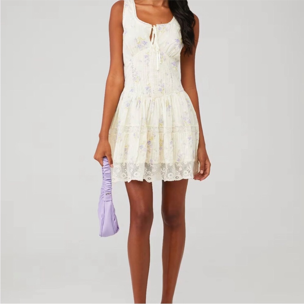 Worn Twice! LoveShackFancy Cerrone Cream Floral Lace Mini Dress Size 6 - Picture 3 of 11